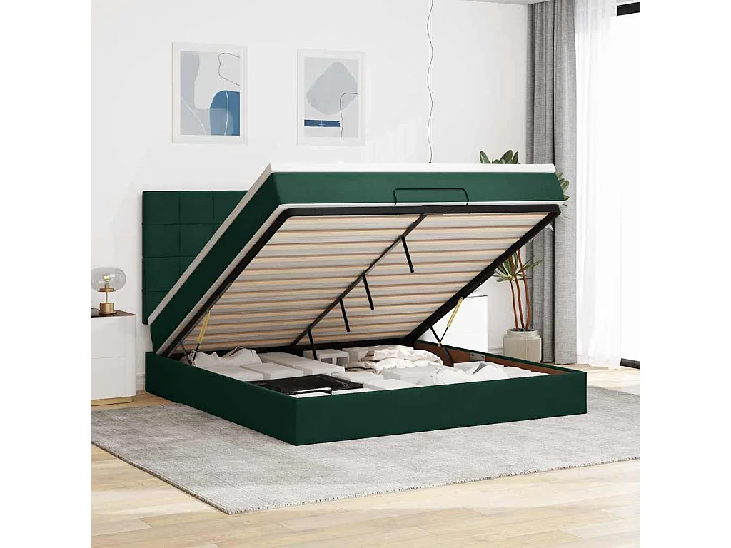 Ottoman-Bett mit Matratzen Dunkelgrün 160x200 cm Samt