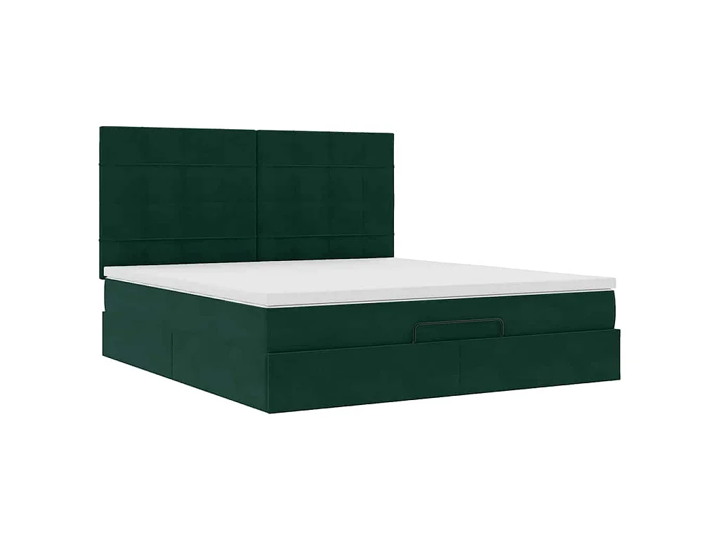 Cadre de lit ottoman avec matelas vert foncé 160x200 cm velours