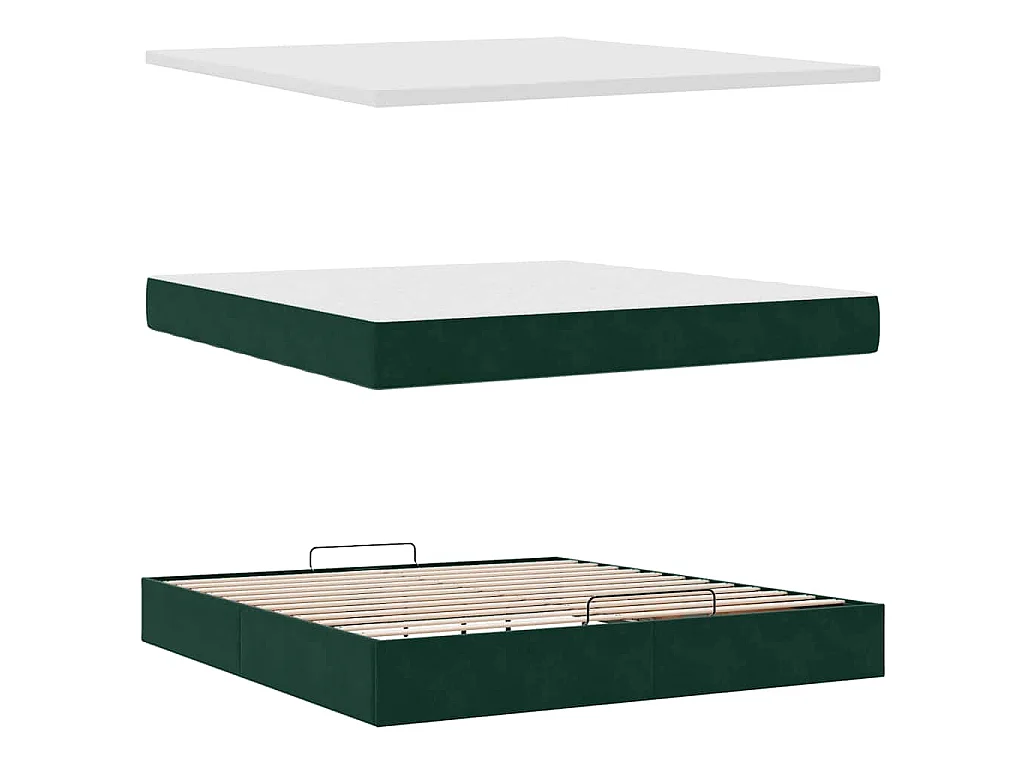 Cadre de lit ottoman avec matelas vert foncé 160x200 cm velours