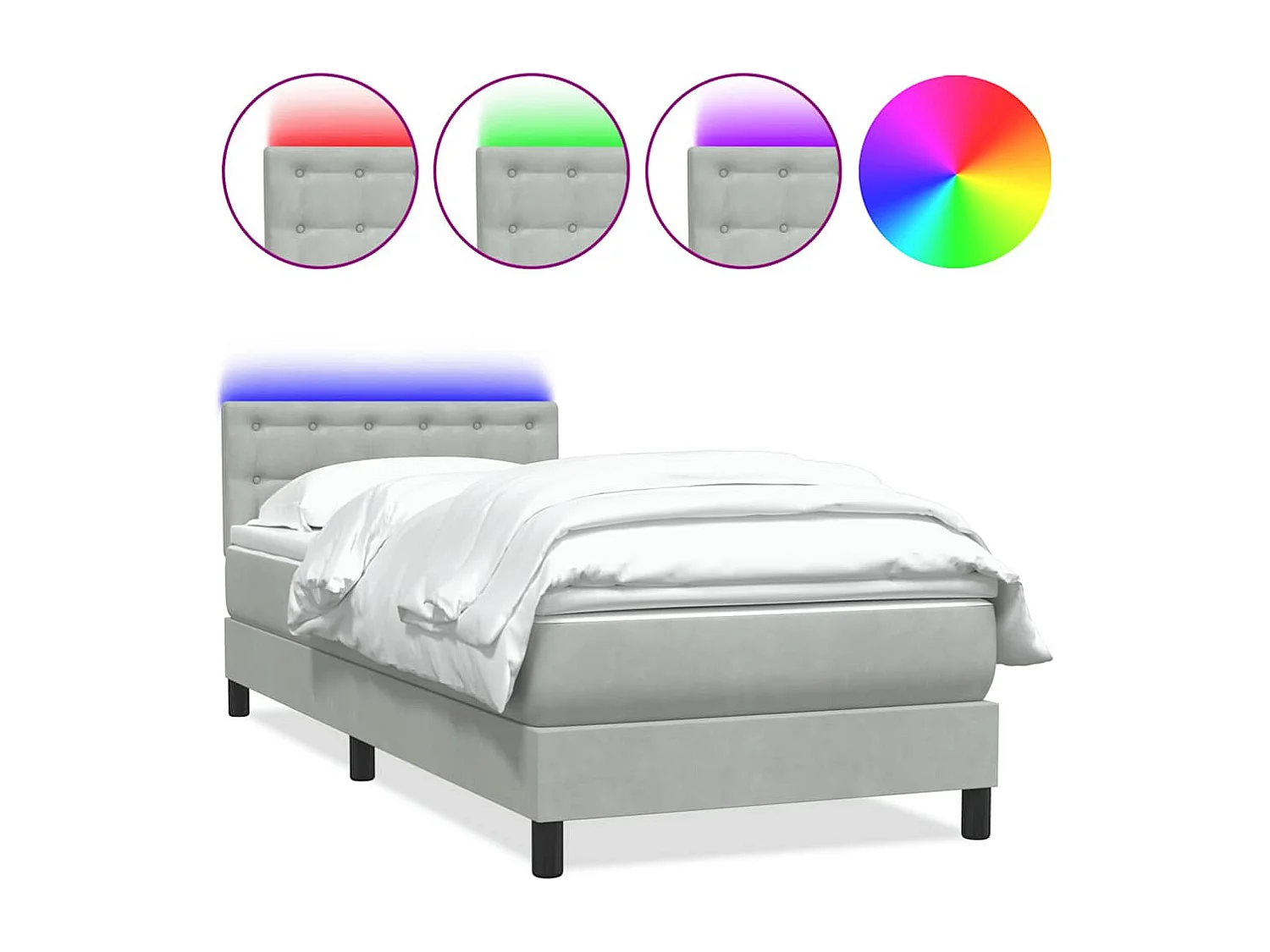 Boxspringbett mit Matratze & LED Hellgrau 90x220 cm Samt