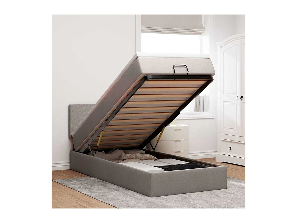 Ottoman-Bett mit Matratze & LEDs Taupe 100x200 cm Stoff