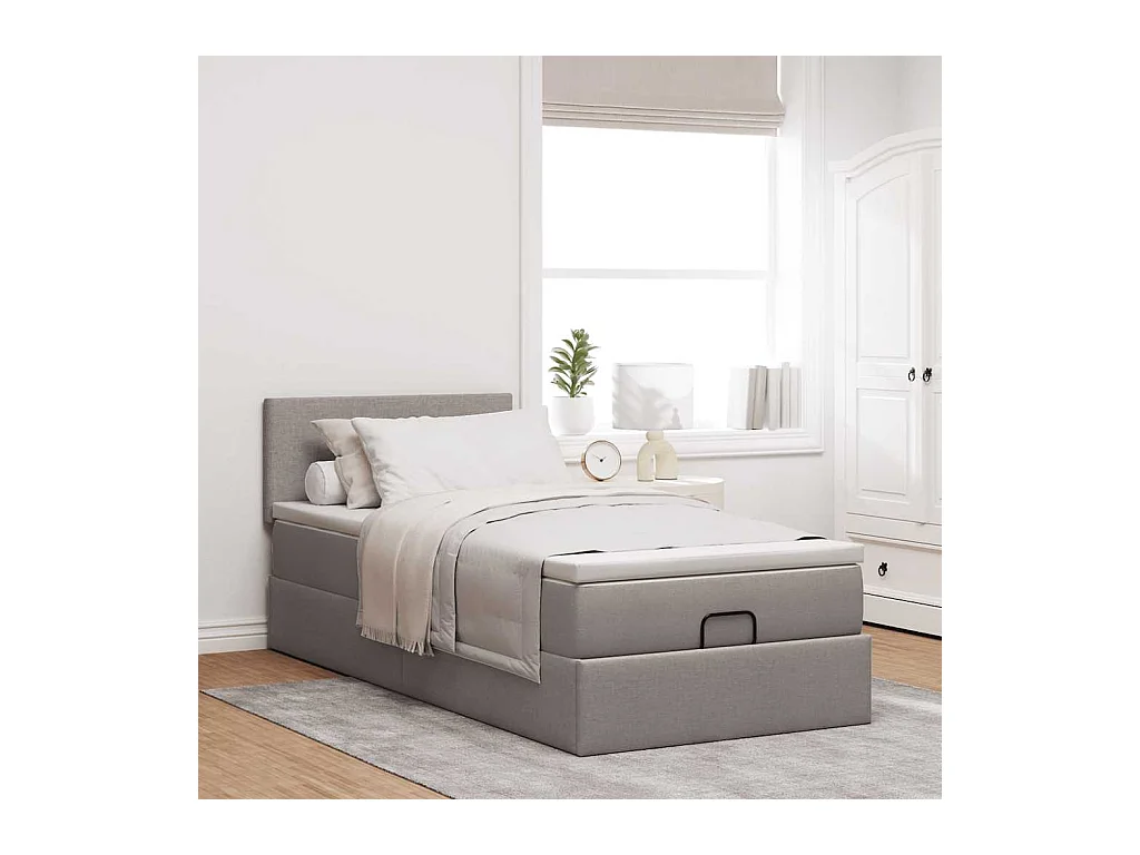 Ottoman-Bett mit Matratze & LEDs Taupe 100x200 cm Stoff