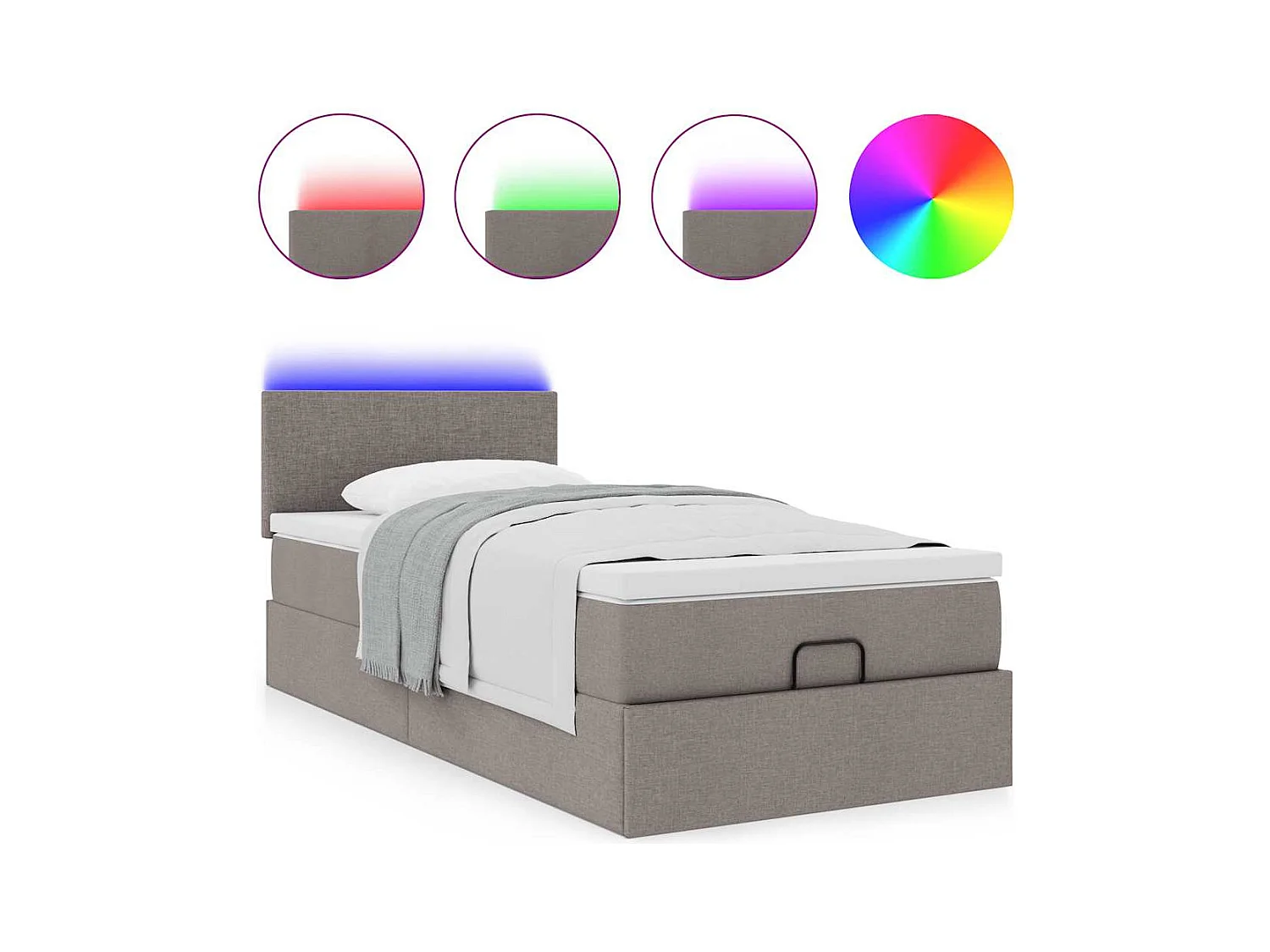 Ottoman-Bett mit Matratze & LEDs Taupe 100x200 cm Stoff