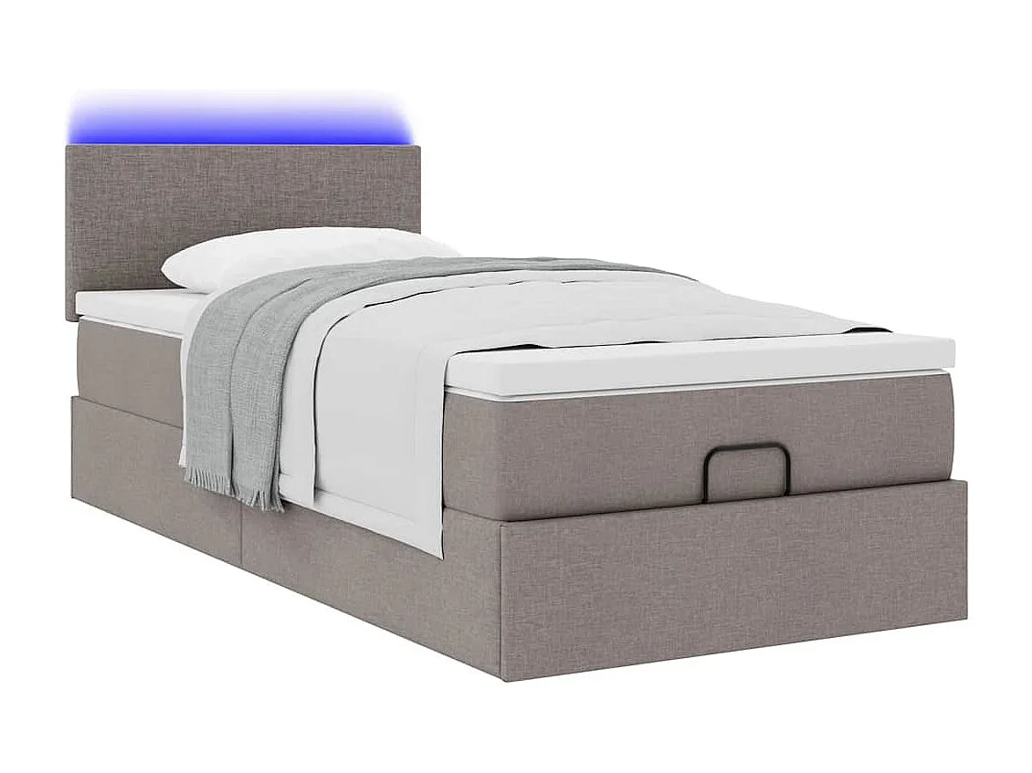 Ottoman-Bett mit Matratze & LEDs Taupe 100x200 cm Stoff