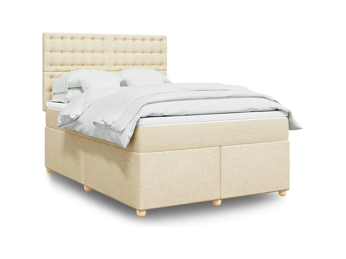 Sommier à lattes de lit avec matelas Crème 160x200 cm Tissu