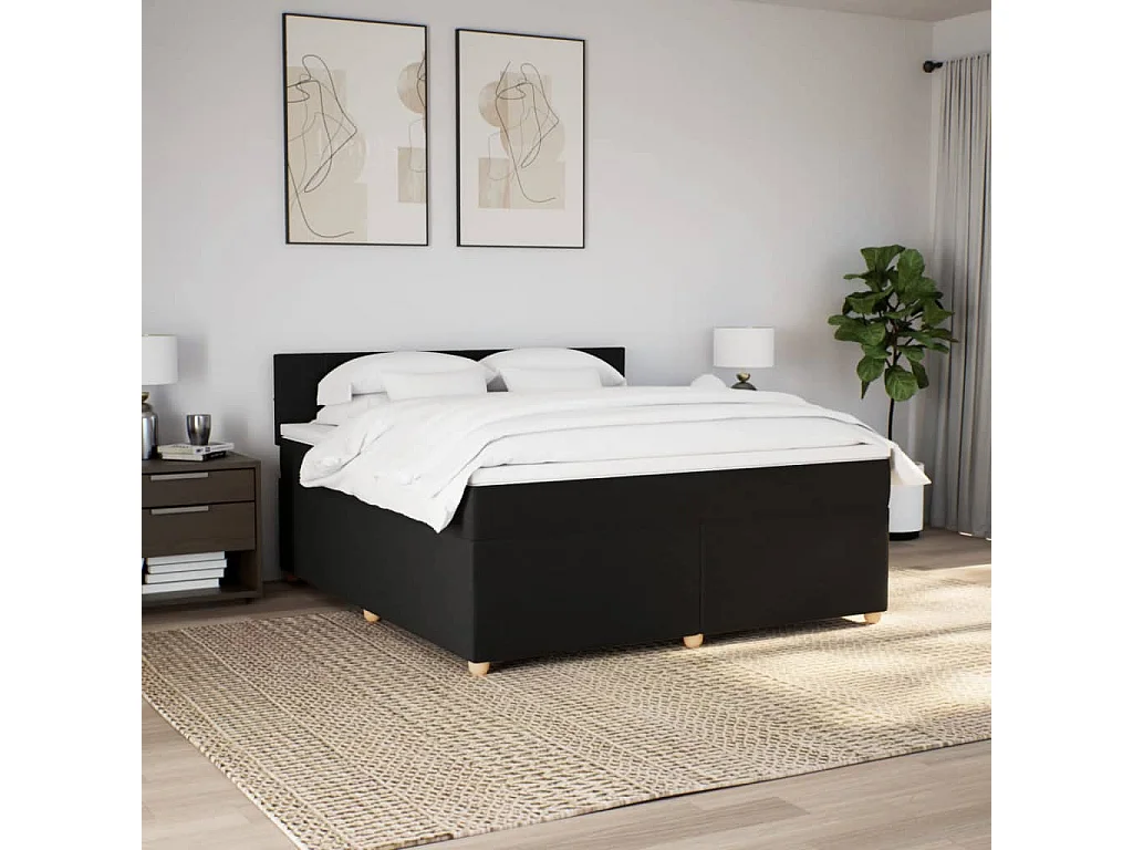 Giroletto a Molle con Materasso Nero 180x200 cm in Tessuto