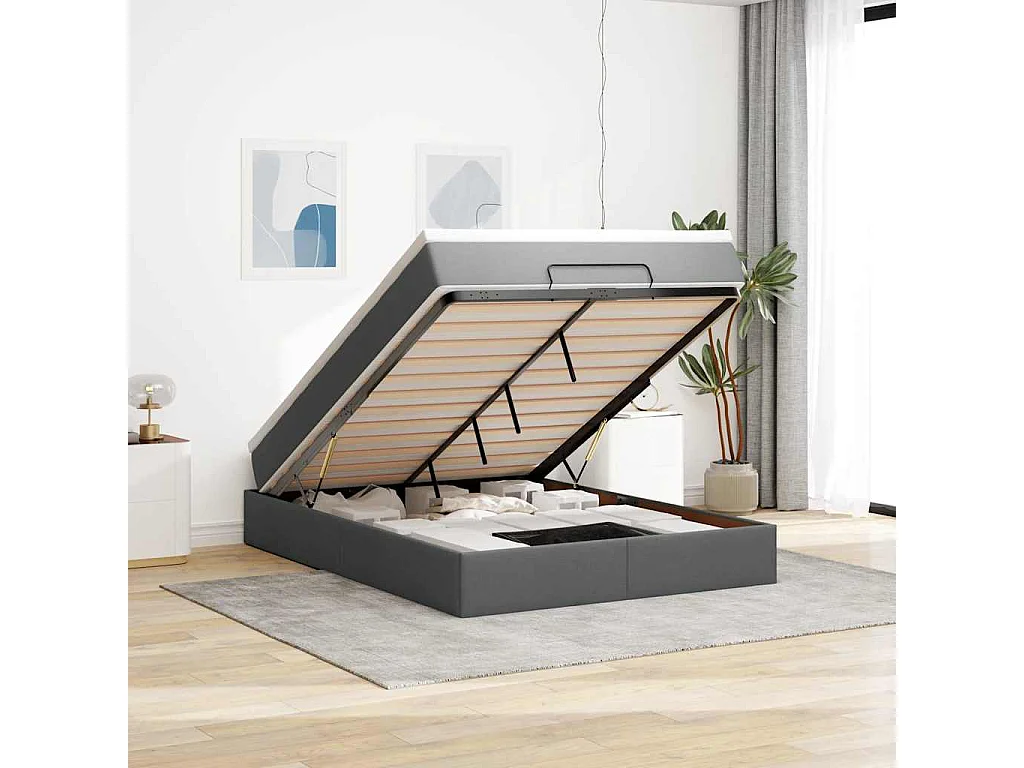 Cadre de lit ottoman avec matelas gris foncé 140x190 cm tissu
