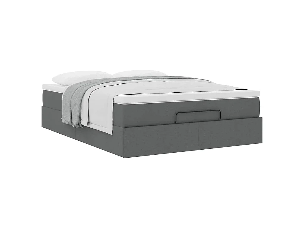 Cadre de lit ottoman avec matelas gris foncé 140x190 cm tissu