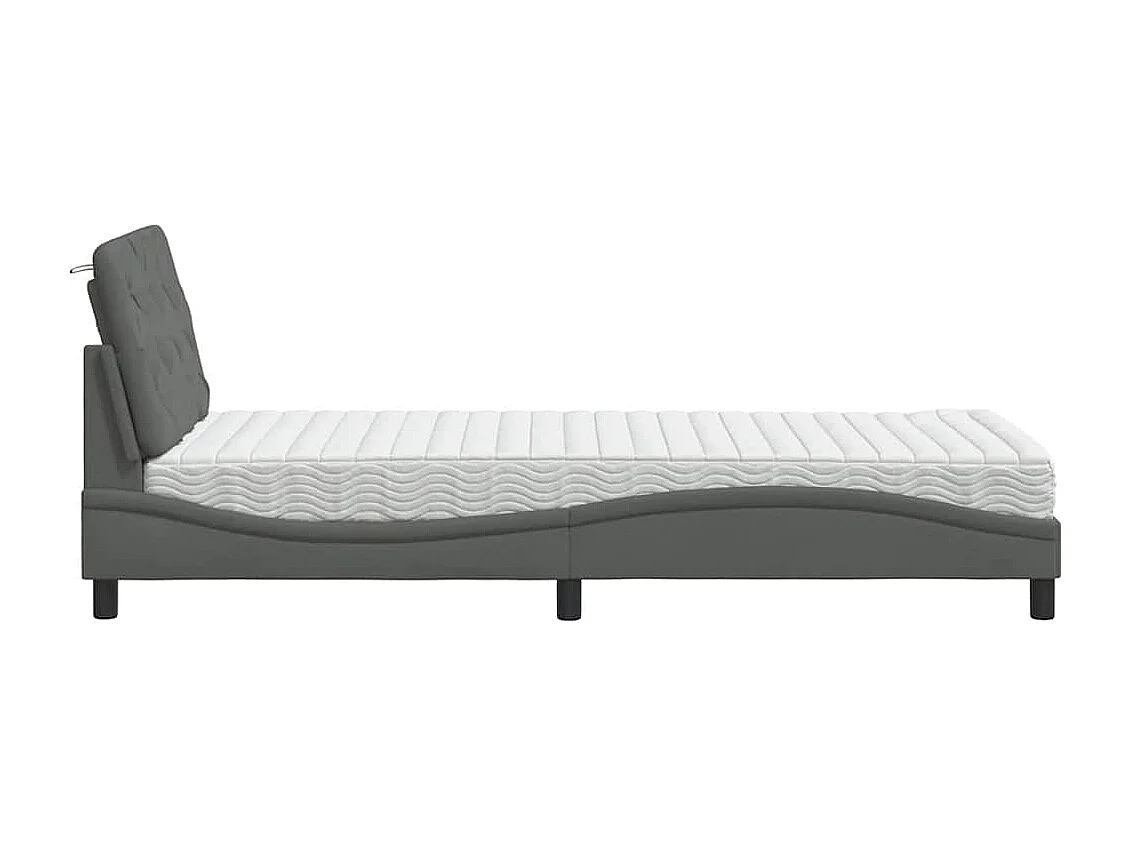 Letto con Materasso Grigio Scuro 90x190 cm in Tessuto