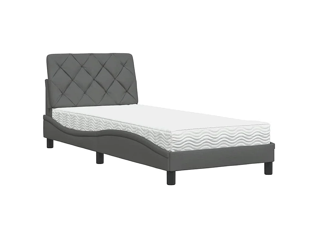 Bed met matras stof donkergrijs 90x190 cm