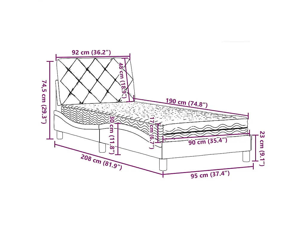 Bed met matras stof donkergrijs 90x190 cm