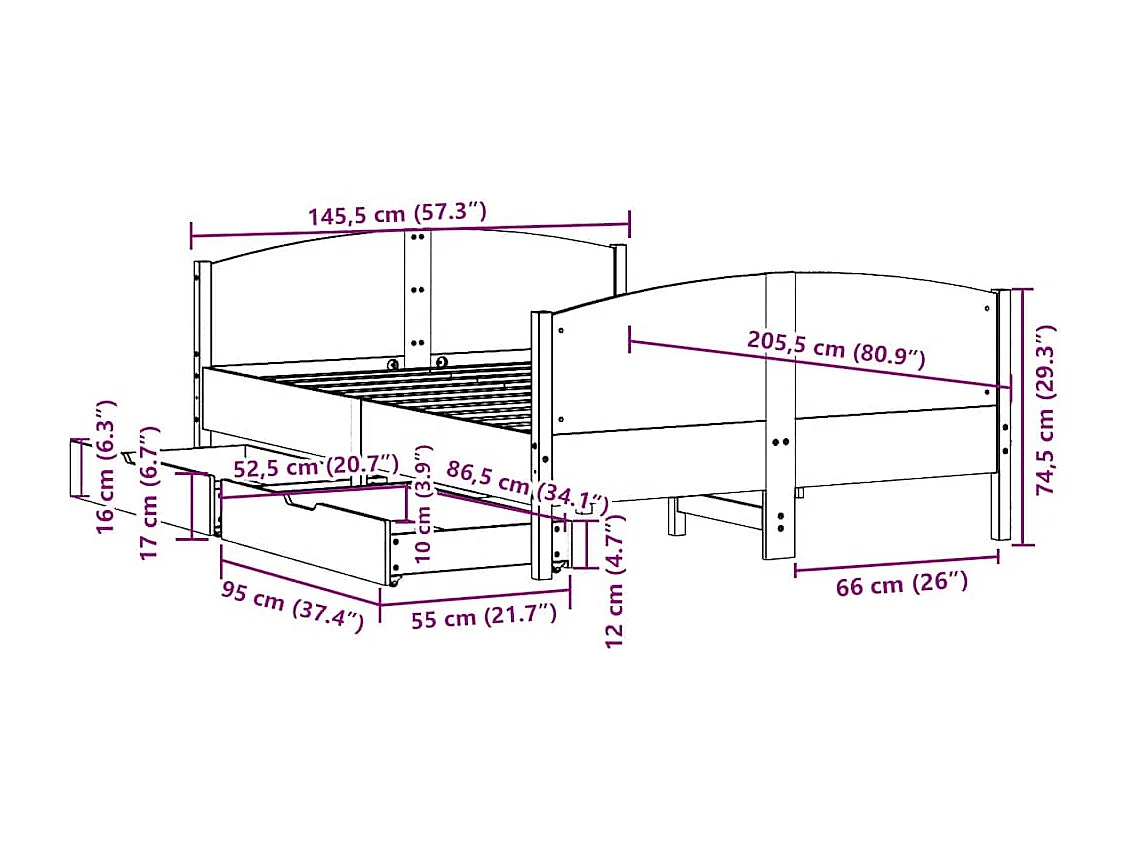 Estructura de cama sin colchón madera de pino blanca 140x200 cm