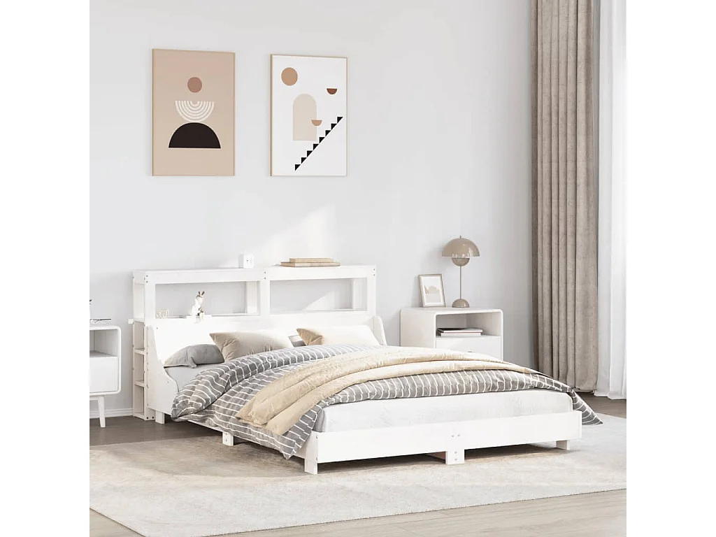 Bedframe zonder matras massief grenenhout wit 140x200 cm