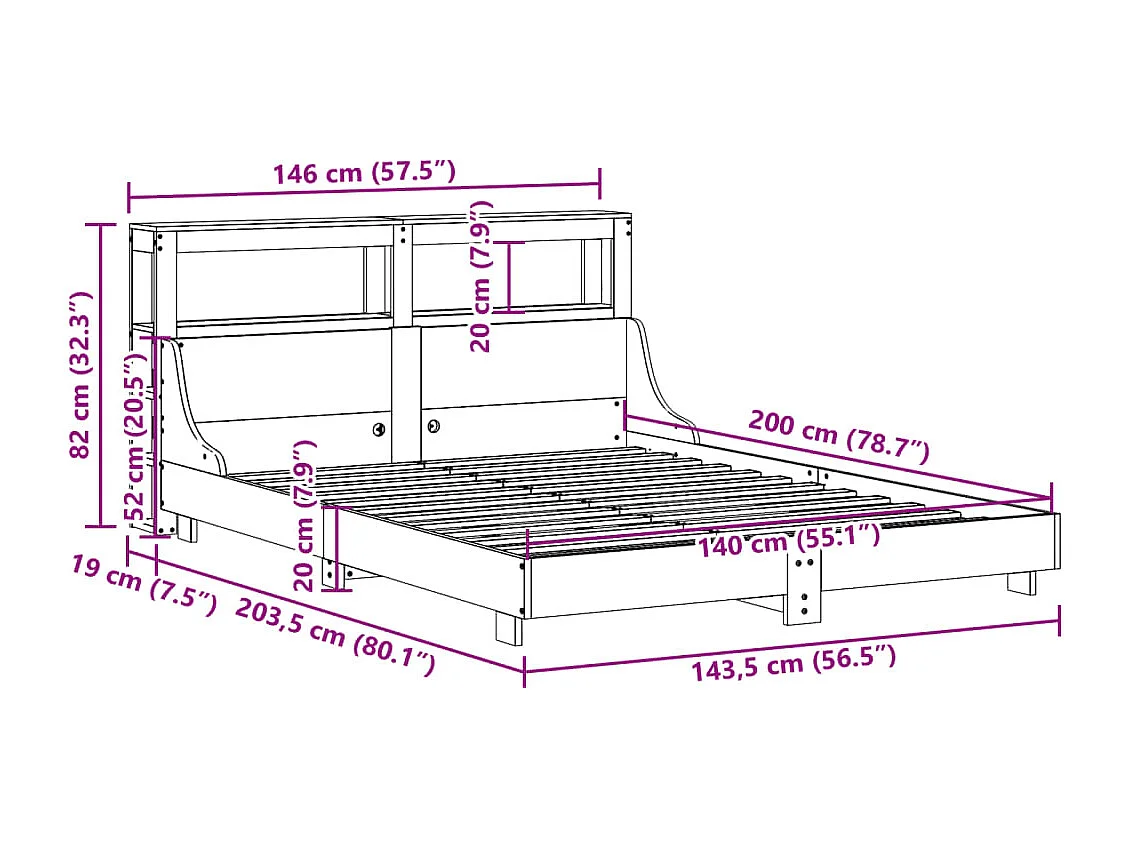 Bedframe zonder matras massief grenenhout wit 140x200 cm