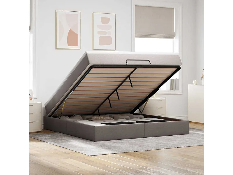 Ottoman-Bett mit Matratze Taupe 160x200 cm Stoff
