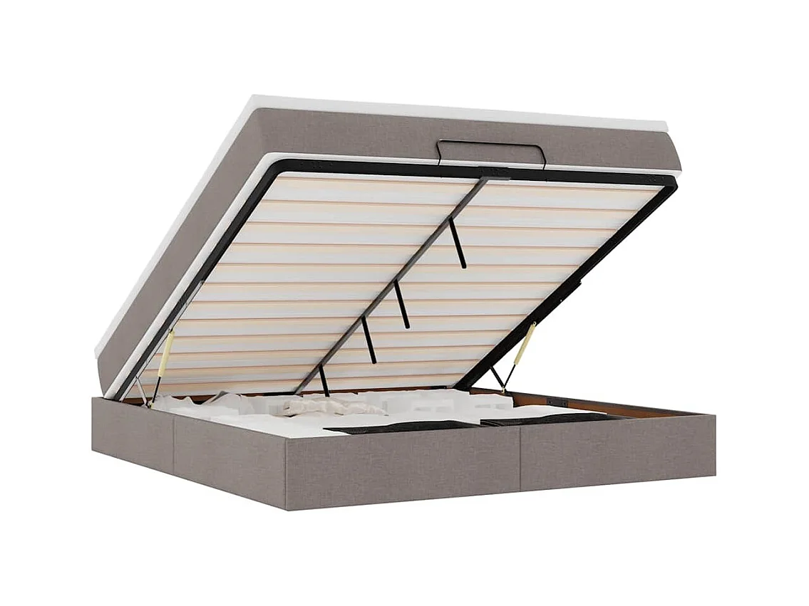 Cadre de lit ottoman avec matelas taupe 160x200 cm tissu