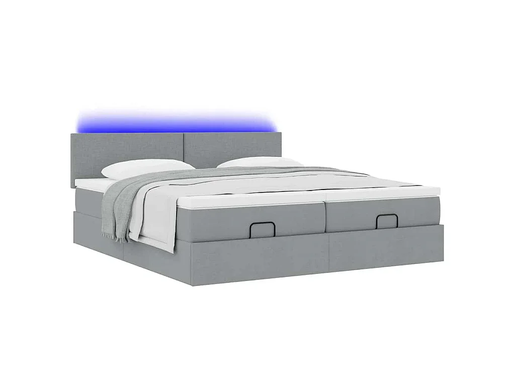 Cadre de lit ottoman et matelas gris clair 160x200cm tissu