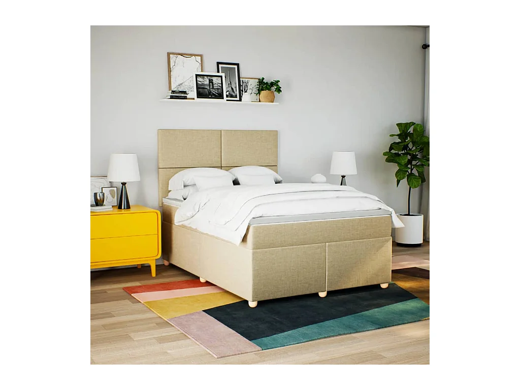 Boxspring met matras stof crèmekleurig 160x200 cm
