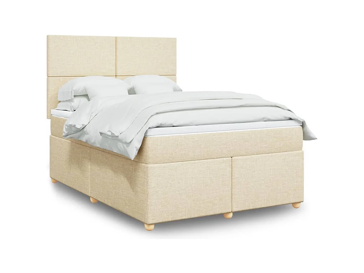 Sommier à lattes de lit avec matelas Crème 160x200 cm Tissu
