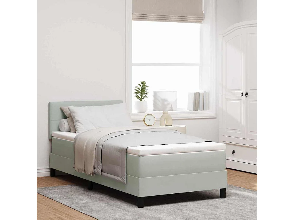 Boxspringbett mit Kopfteil Hellgrau 90 x 190 cm Samt