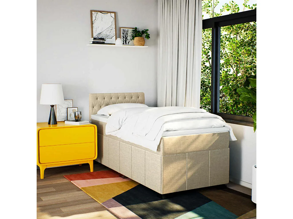 Giroletto a Molle con Materasso Crema 90x200 cm inTessuto