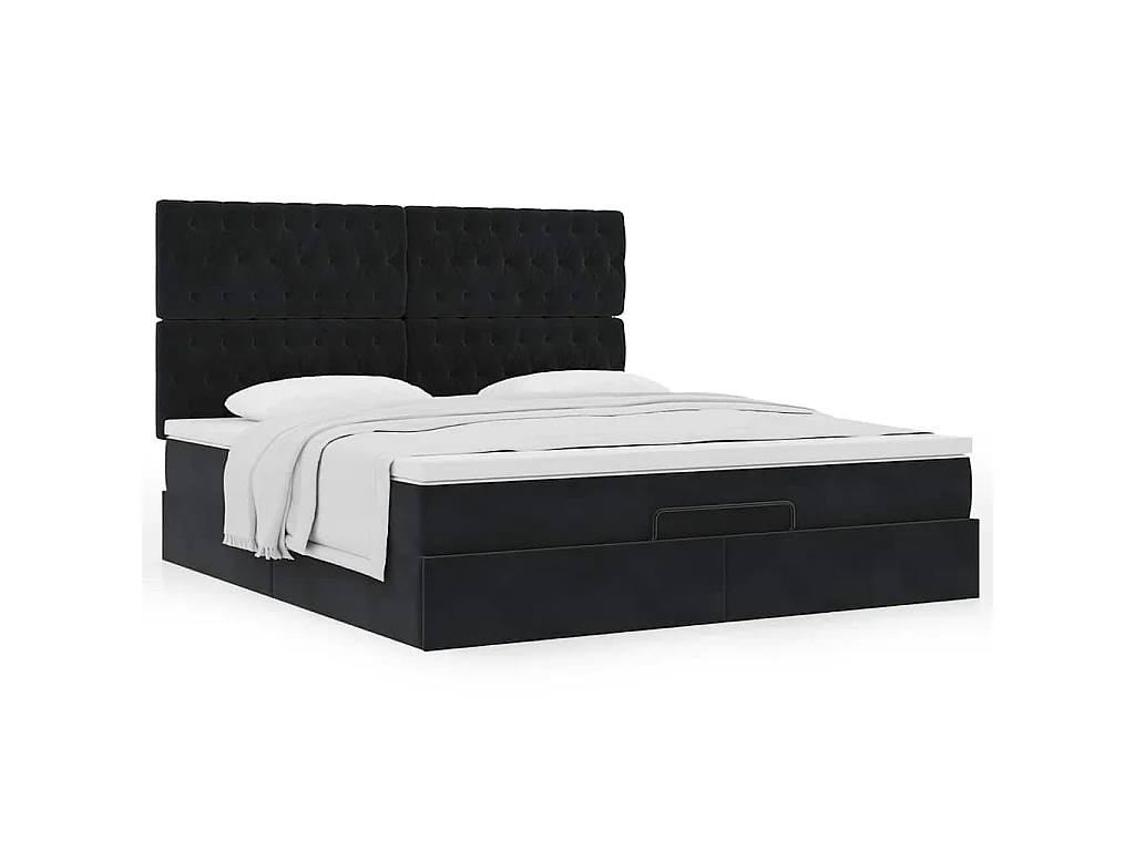 Ottoman-Bett mit Matratzen Schwarz 160x200 cm Samt
