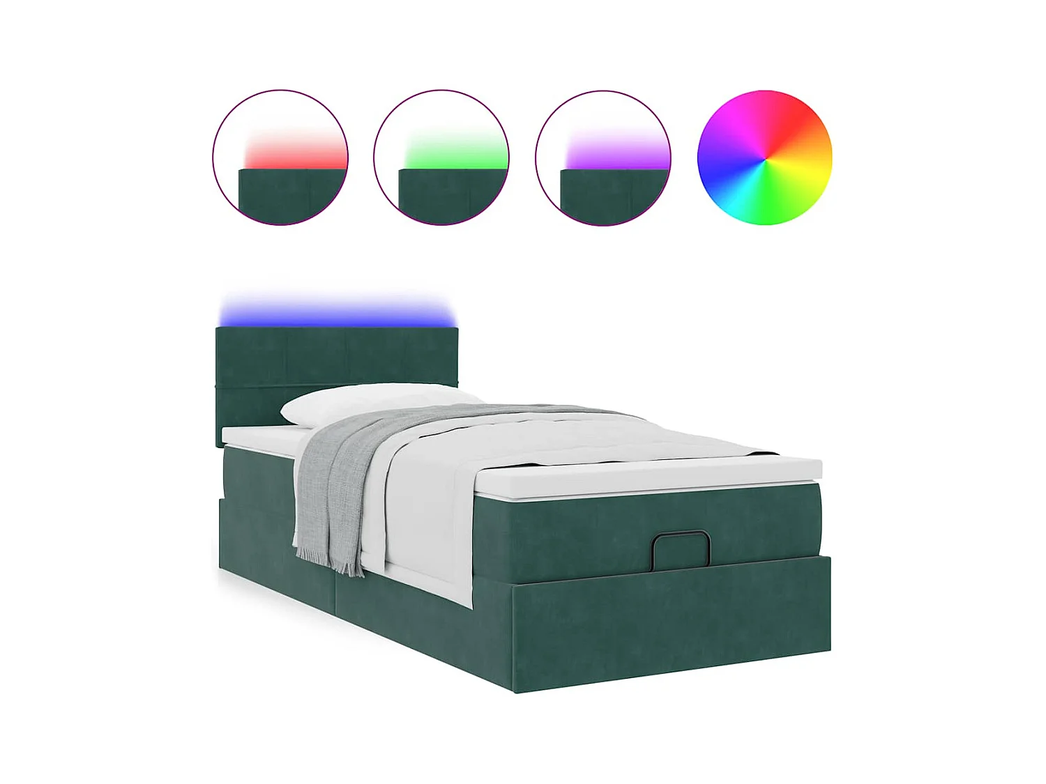 Lit ottoman avec matelas et LED Vert foncé 90x200cm velours
