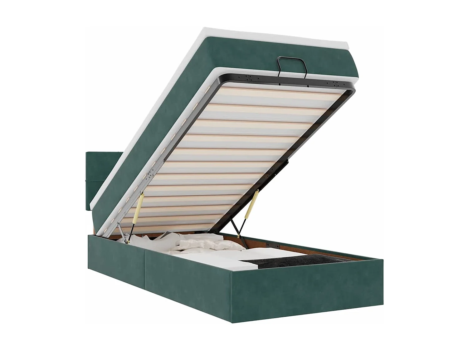 Ottomane Bett mit Matratze & LEDs Dunkelgrün 90x200 cm Samt