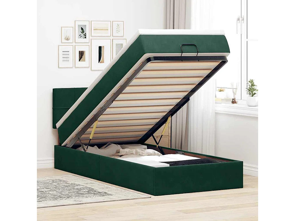 Bed poef met matras en LED's 90x200 cm fluweel donkergroen