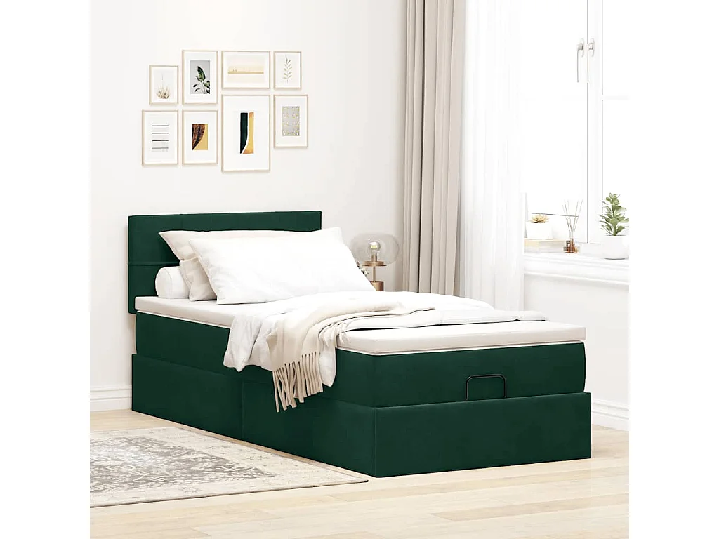 Bed poef met matras en LED's 90x200 cm fluweel donkergroen