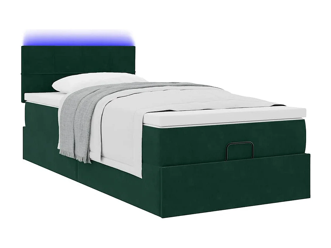 Bed poef met matras en LED's 90x200 cm fluweel donkergroen