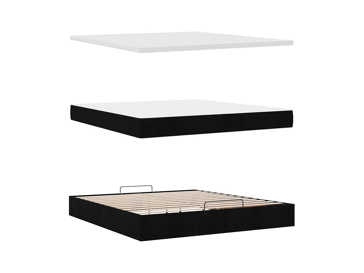 Estructura de cama otomana con colchón tela negra 160x200 cm