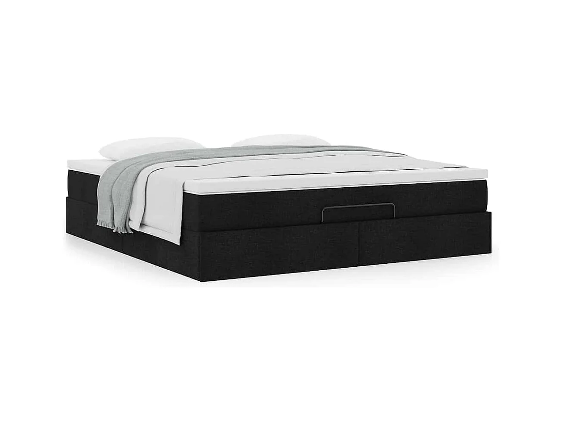 Cadre de lit ottoman avec matelas noir 160x200 cm tissu