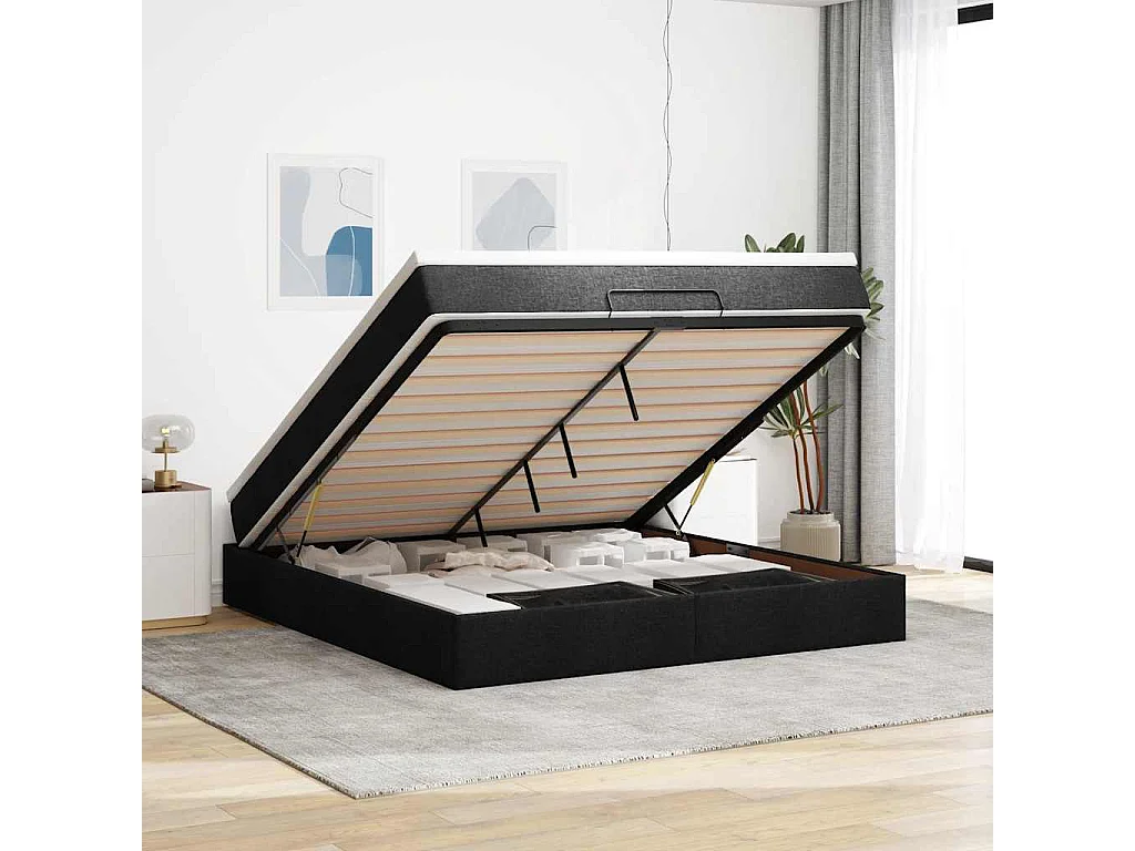 Ottoman bed met matras 160x200cm stof zwart