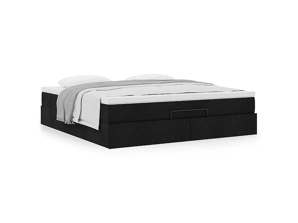 Cadre de lit ottoman avec matelas noir 160x200 cm tissu