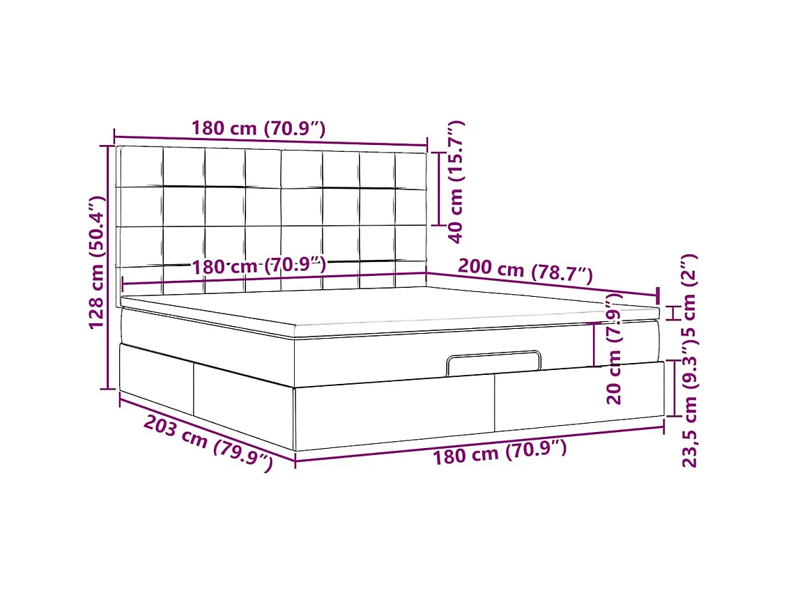 Cadre de lit ottoman avec matelas noir 180x200 cm tissu