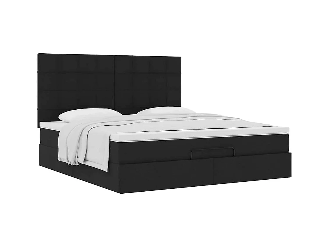 Cadre de lit ottoman avec matelas noir 180x200 cm tissu