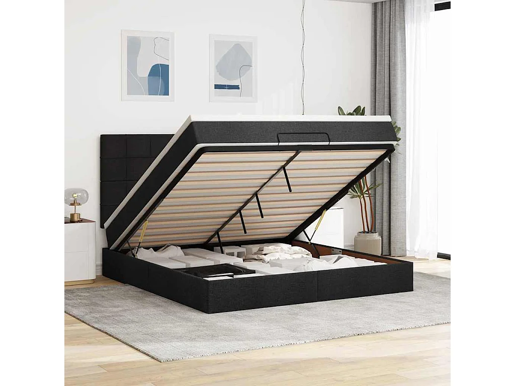 Ottoman-Bett mit Matratze Schwarz 180x200 cm Stoff