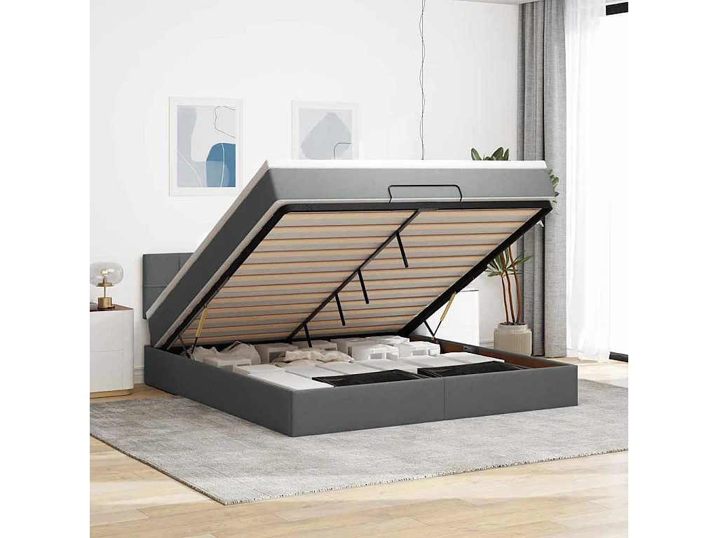 Ottoman-Bett mit Matratze Dunkelgrau 180x200 cm Stoff