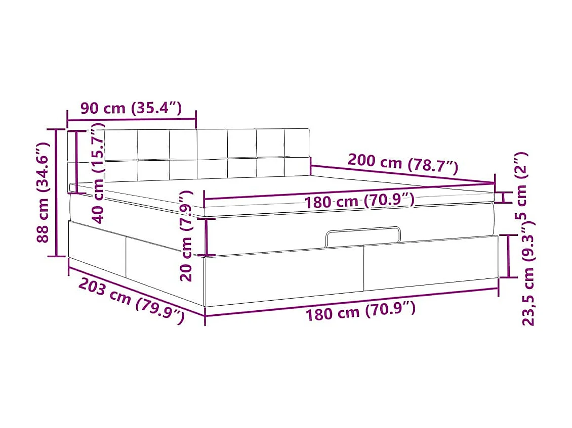 Ottoman-Bett mit Matratze Dunkelgrau 180x200 cm Stoff
