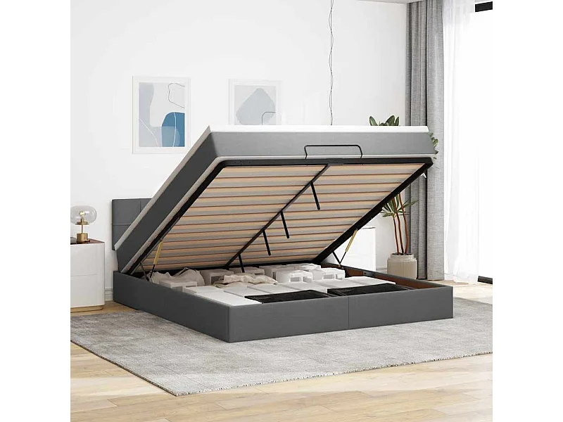 Ottoman-Bett mit Matratze Dunkelgrau 180x200 cm Stoff