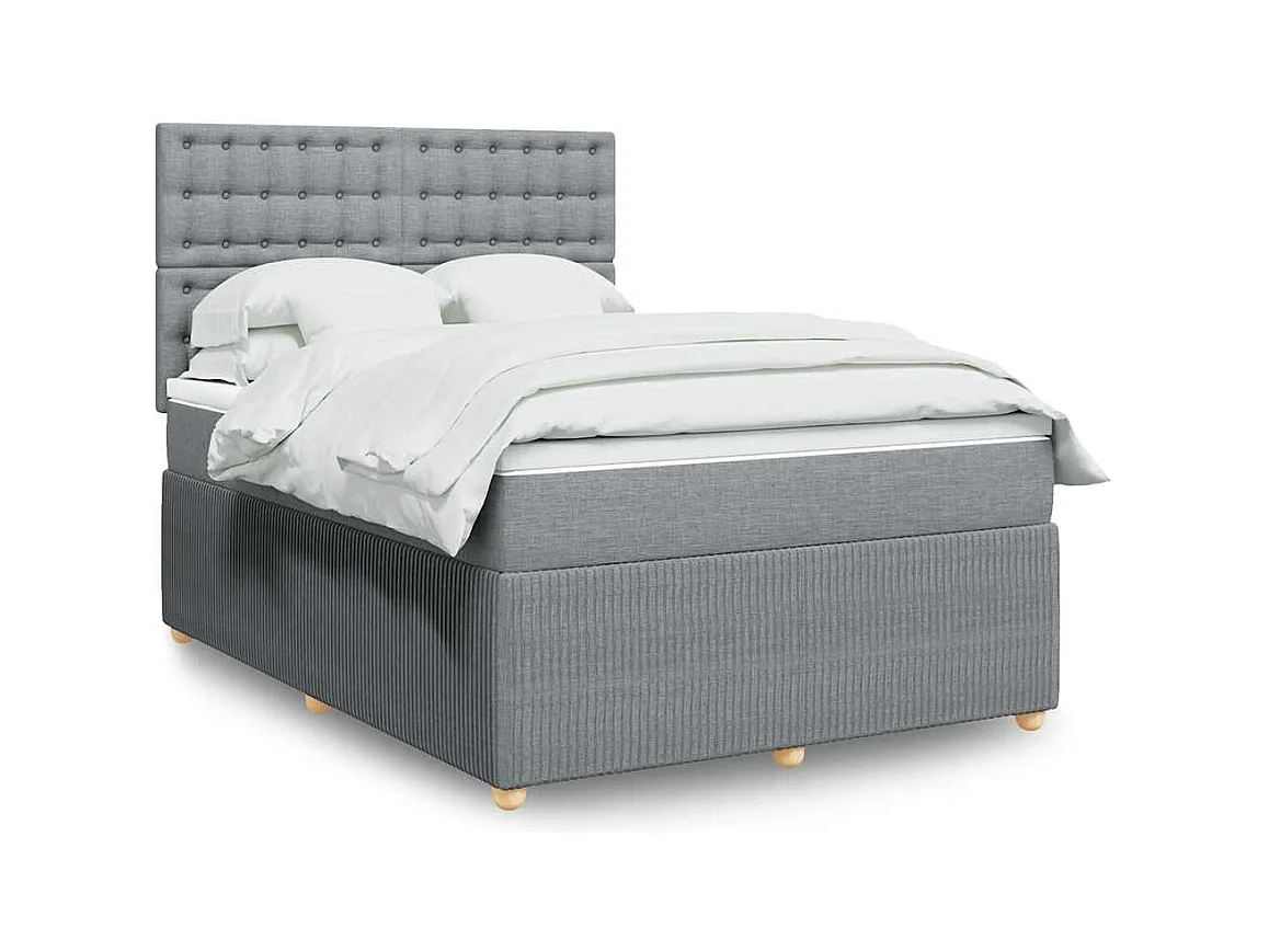 Cama box spring con colchón tela gris claro 140x190 cm