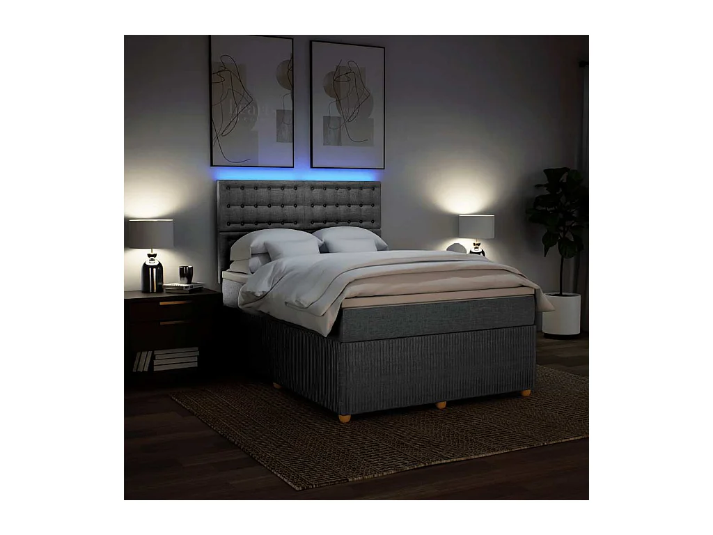 Cama box spring con colchón tela gris claro 140x190 cm