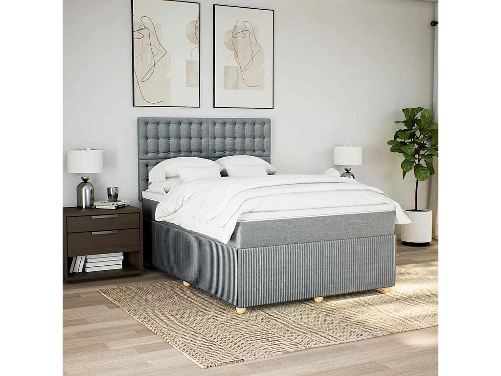 Sommier à lattes de lit avec matelas Gris clair 140x190cm Tissu