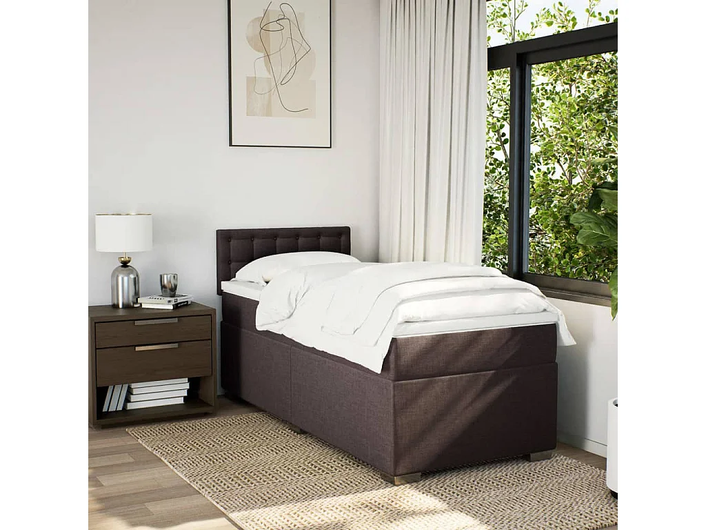 Cama com molas/colchão 90x200 cm tecido castanho-escuro