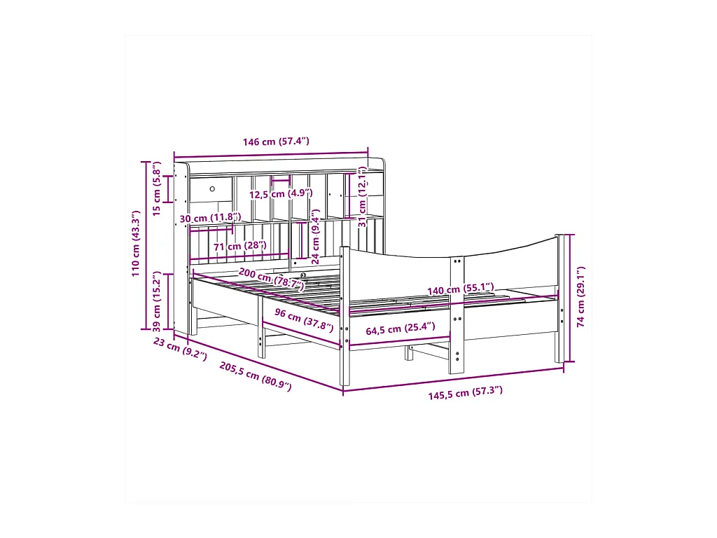 Cadre de lit sans matelas 140x200 cm bois massif de pin