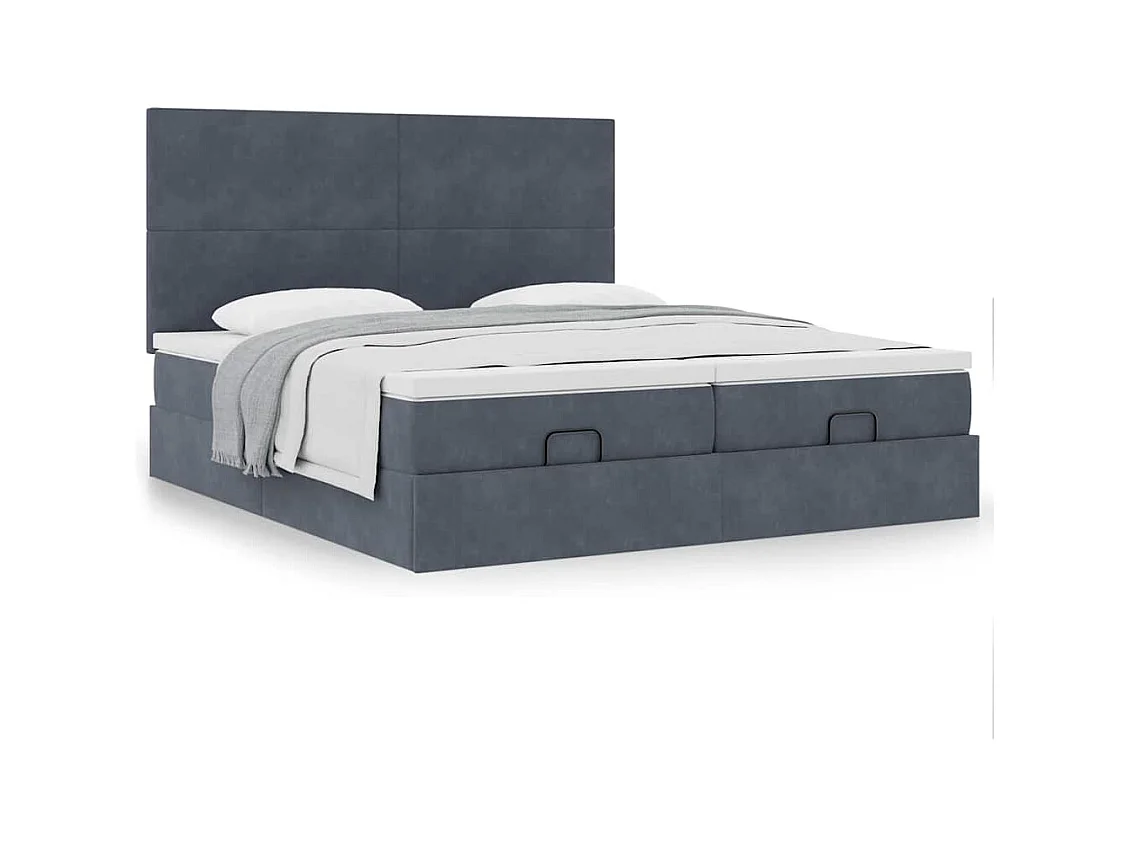 Cadre de lit ottoman avec matelas gris foncé 160x200cm velours