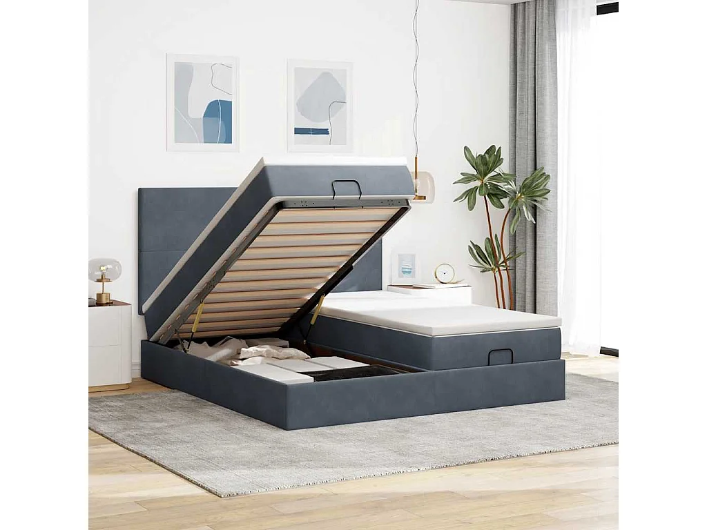 Ottoman bed met matrassen 160x200cm fluweel donkergrijs