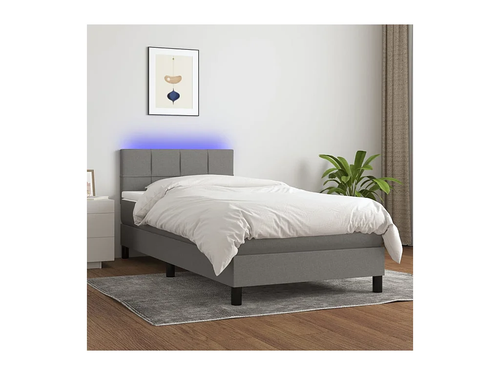 Sommier à lattes de lit avec matelas et LED Gris foncé 90x190cm