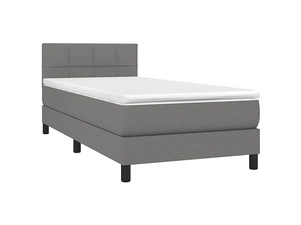 Cama box spring c/ colchão e LED 90x190 cm tecido cinza-escuro